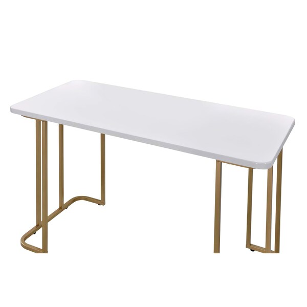 Acme Wooden Top Writing Desk with Metal Sled Base in White and Gold - ER-099WH