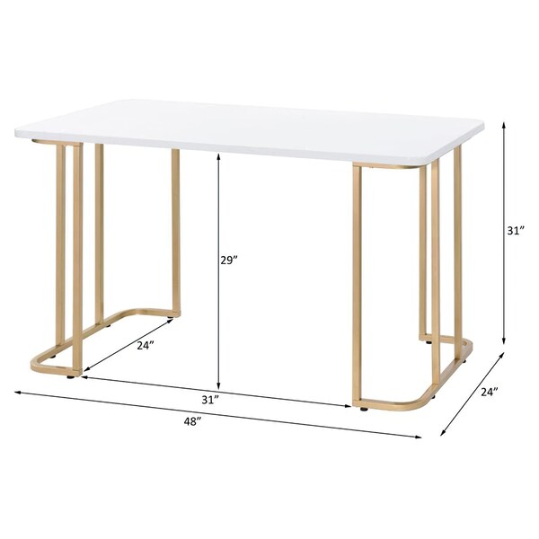 Acme Wooden Top Writing Desk with Metal Sled Base in White and Gold - ER-099WH