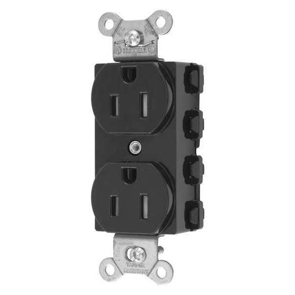 Receptáculo Hubbell, 15 amperios, 125V AC, montaje a ras, toma de corriente doble estándar, 5-15R, negro - SNAP5262BKTRA