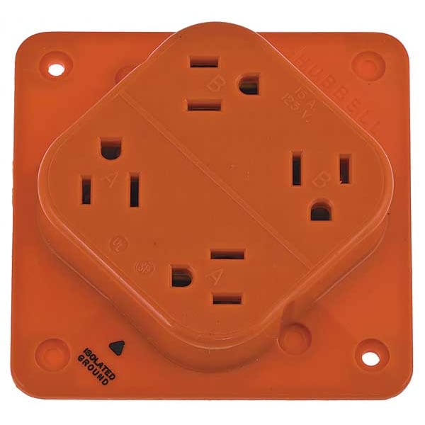 Receptáculo Hubbell, 15 amperios, 125V CA, montaje superficial, cuádruple salida, 5-15R, naranja - IG415