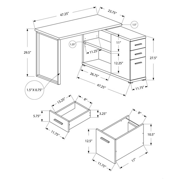 Homeroots 29.5 in. Particle Board & Silver Metal Computer Desk with a Hollow Core - 333378