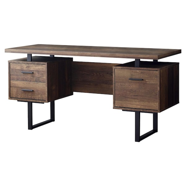 Daphnes Dinnette 60 in. Brown Reclaimed Wood & Black Metal Computer Desk - DA2618158