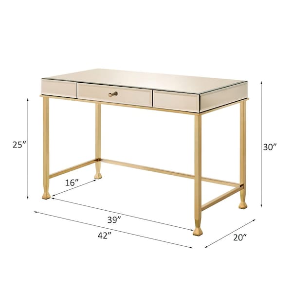 Acme Rectangular Wood Top Writing Desk in Smoky Mirrored and Champagne - ER-0171CP