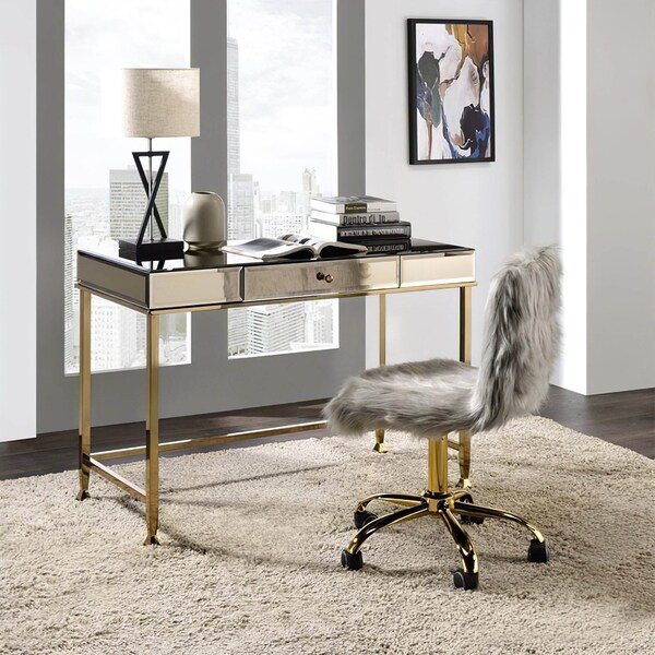 Acme Rectangular Wood Top Writing Desk in Smoky Mirrored and Champagne - ER-0171CP