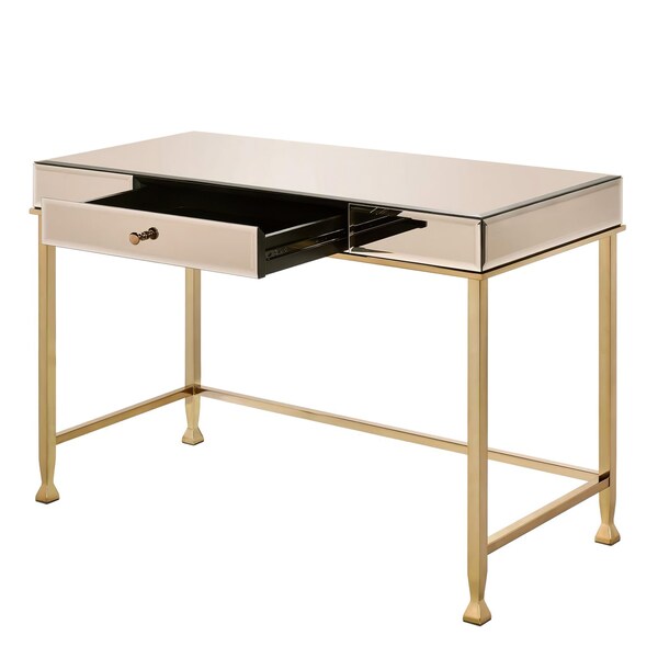 Acme Rectangular Wood Top Writing Desk in Smoky Mirrored and Champagne - ER-0171CP