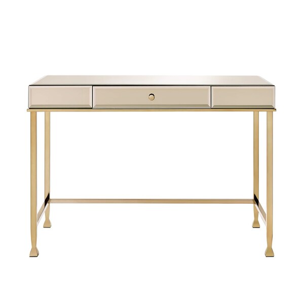 Acme Rectangular Wood Top Writing Desk in Smoky Mirrored and Champagne - ER-0171CP