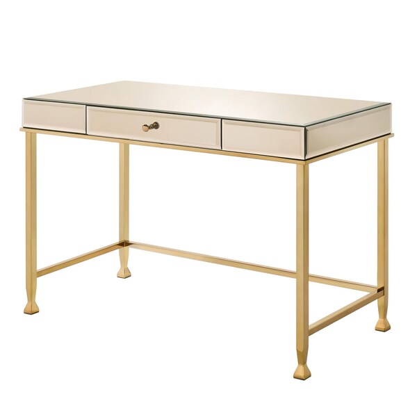 Acme Rectangular Wood Top Writing Desk in Smoky Mirrored and Champagne - ER-0171CP