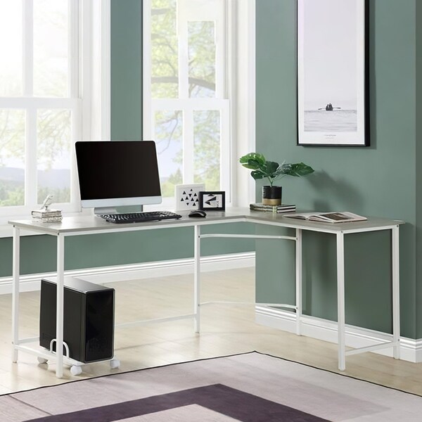 Acme Wooden Top Computer Desk with Computer Holder in Gray and White - ER-0216GY