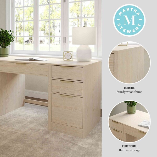 Martha Stewart Kayden Single-Drawer Desk w/Dual 3 Drawer File Cabinets in Light Natural w/Brushed Gold Hardware - KHO-23042-TBFC2-LNT-GLD-MS