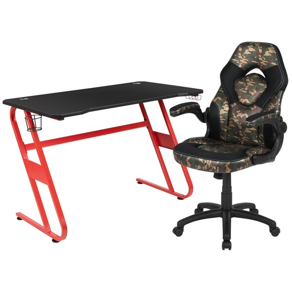Flash Furniture Red Gaming Desk and Chair Set with Cup Holder - BLN-X10RSG1030-CAM-GG