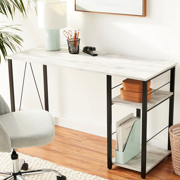 Acme Wooden Top 2-Shelf Writing Desk in Antique White and Black - ER-044AWB