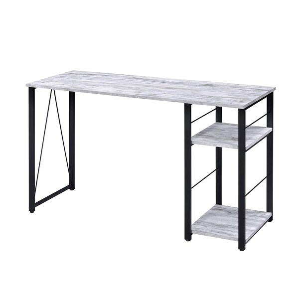 Acme Wooden Top 2-Shelf Writing Desk in Antique White and Black - ER-044AWB