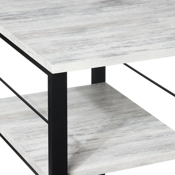 Acme Wooden Top 2-Shelf Writing Desk in Antique White and Black - ER-044AWB