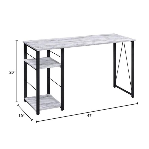 Acme Wooden Top 2-Shelf Writing Desk in Antique White and Black - ER-044AWB