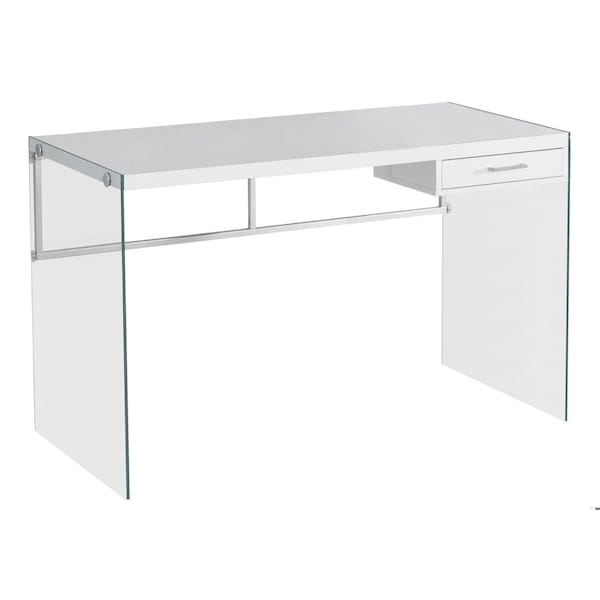 Homeroots 30 in. Glossy White Particle Board & Clear Tempered Glass Computer Desk - 333411