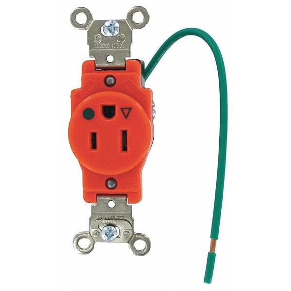 Tomacorriente Leviton, 15 A Amperios, 125VCA, Salida Única, 5-15R, Naranja - 5261-IG