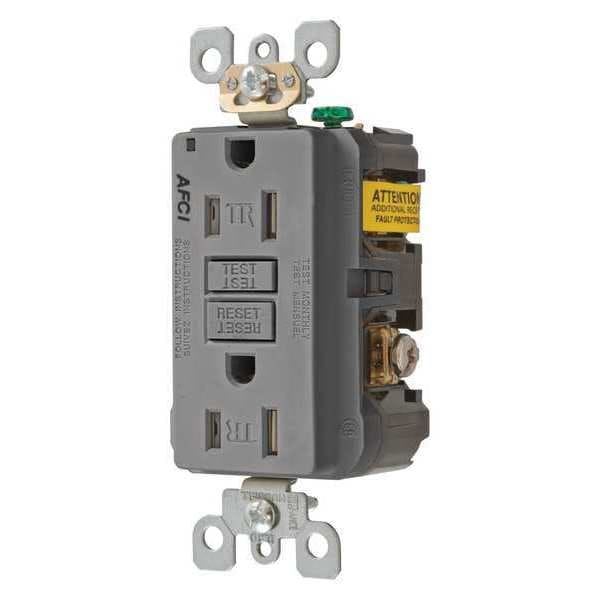 Receptáculo Hubbell, 15 A Amperios, 125V AC, Montaje al Ras, Toma de Corriente Doble Estándar, 5-15R, Gris - AFR15TRGY