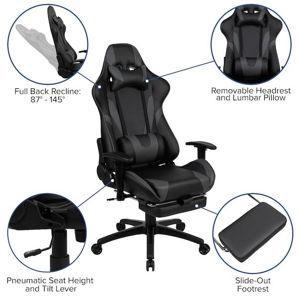 Flash Furniture Black Gaming Desk-Cup Holder/Reclining Chair Set - BLN-X30D1904-GY-GG