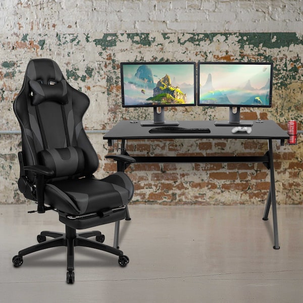 Flash Furniture Black Gaming Desk-Cup Holder/Reclining Chair Set - BLN-X30D1904-GY-GG