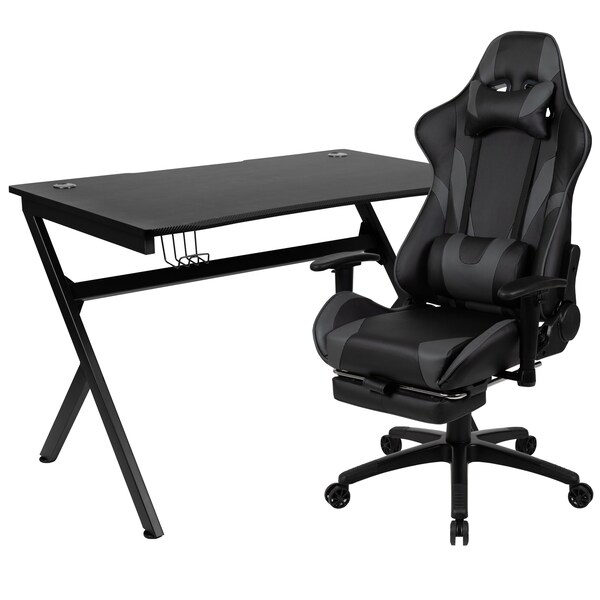 Flash Furniture Black Gaming Desk-Cup Holder/Reclining Chair Set - BLN-X30D1904-GY-GG