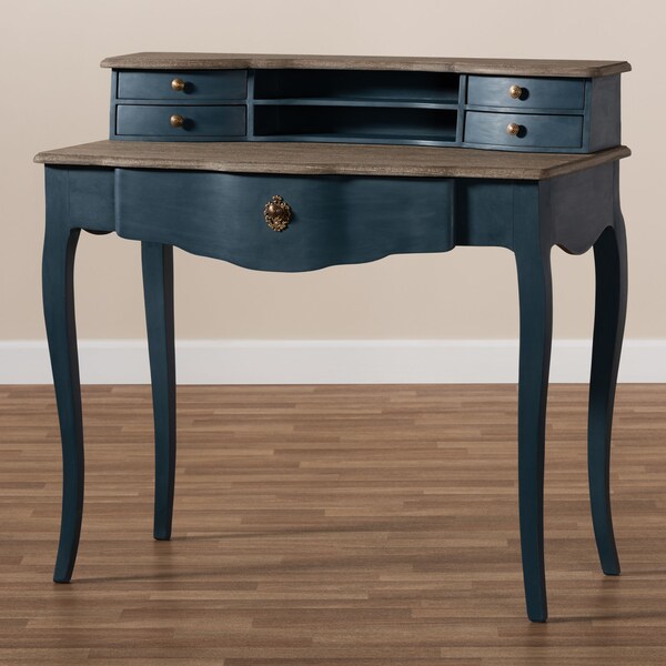 Baxton Studio Celestine Blue Spruce Finished Wood Accent Writing Desk - 155-9386