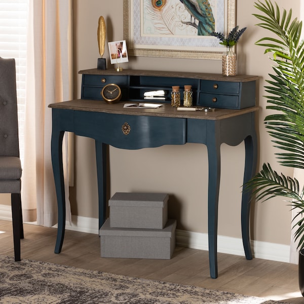 Baxton Studio Celestine Blue Spruce Finished Wood Accent Writing Desk - 155-9386