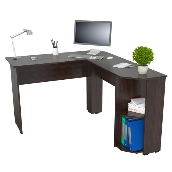 Inval Writing Desk 47.2 in. W L-Shaped Espresso with Storage - ET-4115