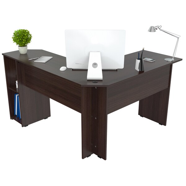Inval Writing Desk 47.2 in. W L-Shaped Espresso with Storage - ET-4115
