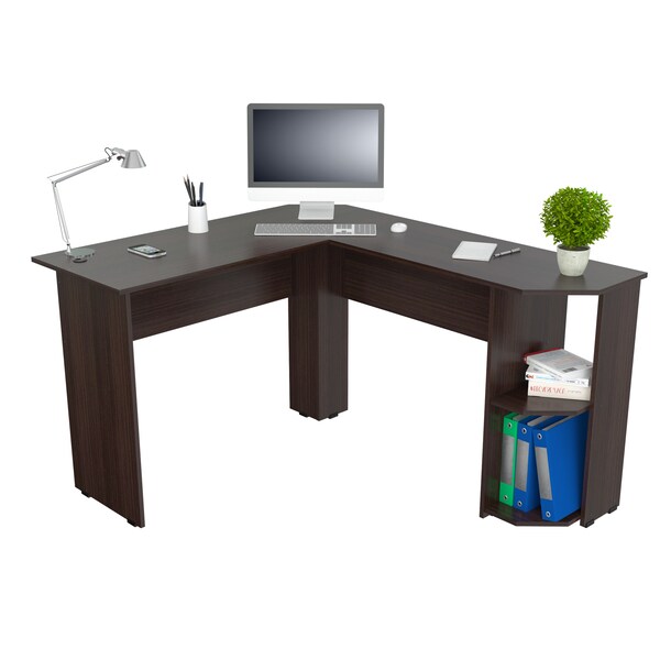 Inval Writing Desk 47.2 in. W L-Shaped Espresso with Storage - ET-4115