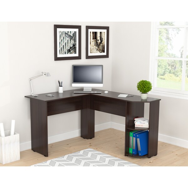 Inval Writing Desk 47.2 in. W L-Shaped Espresso with Storage - ET-4115