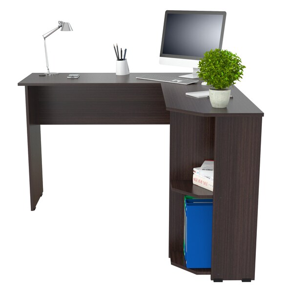 Inval Writing Desk 47.2 in. W L-Shaped Espresso with Storage - ET-4115