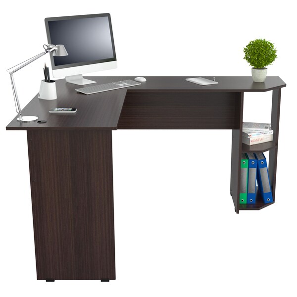 Inval Writing Desk 47.2 in. W L-Shaped Espresso with Storage - ET-4115