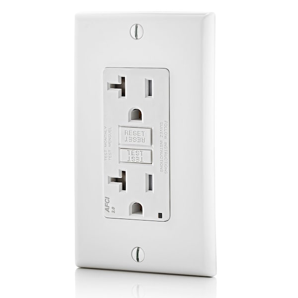 Leviton 20A Receptacle, Deco, -20R, 125V, White - AFTR2-W