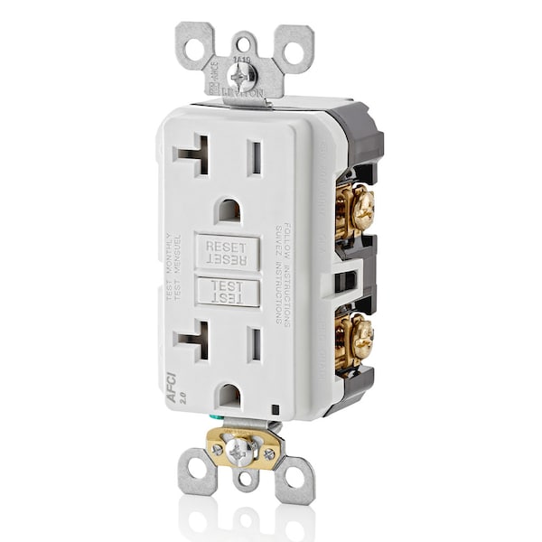Leviton 20A Receptacle, Deco, -20R, 125V, White - AFTR2-W
