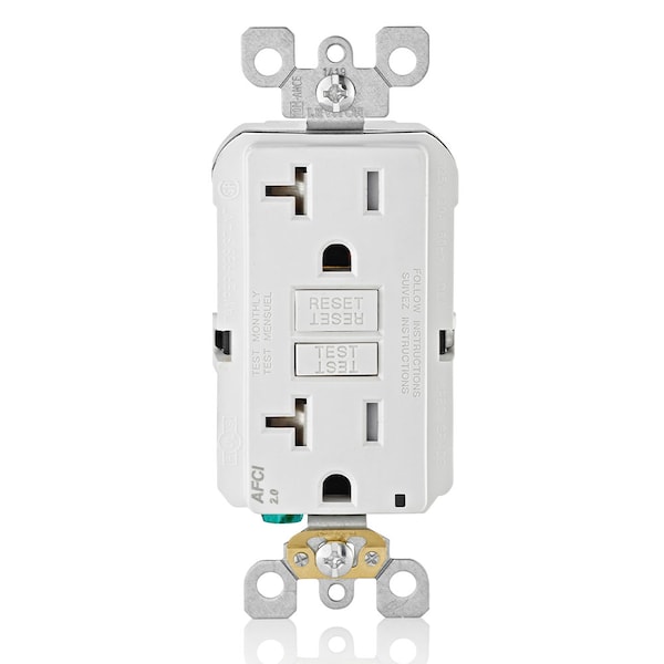 Leviton 20A Receptacle, Deco, -20R, 125V, White - AFTR2-W