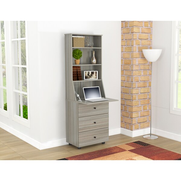 Inval Computer Credenza WorkCentre 71.1 in. H 3-Drawer in Smoke Oak - CE-7501