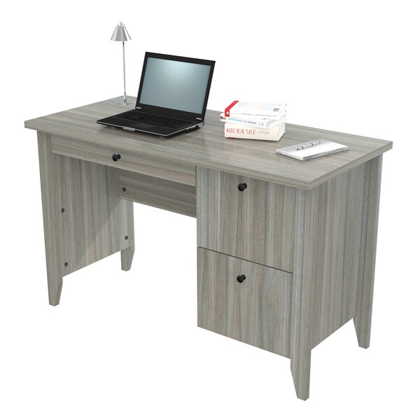 Inval Writing Desk 47.2 in. W Smoke Oak Rectangular 2 -Drawer with File Storage - ES-9703