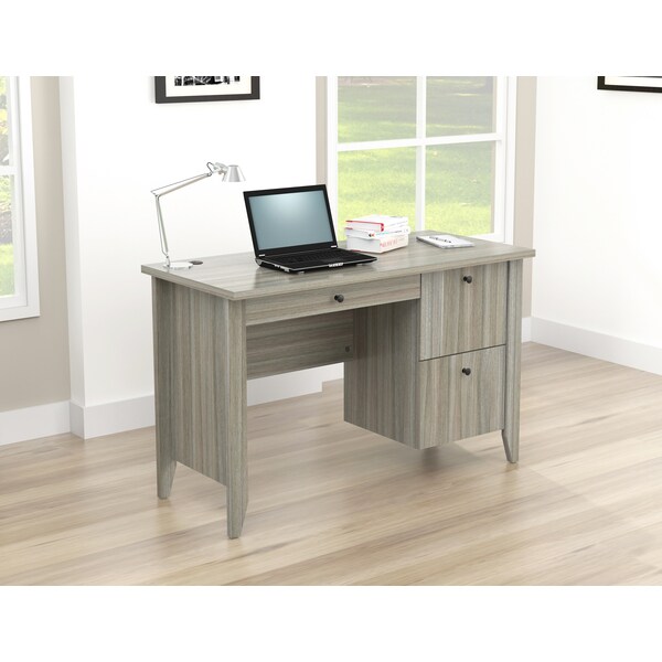 Inval Writing Desk 47.2 in. W Smoke Oak Rectangular 2 -Drawer with File Storage - ES-9703