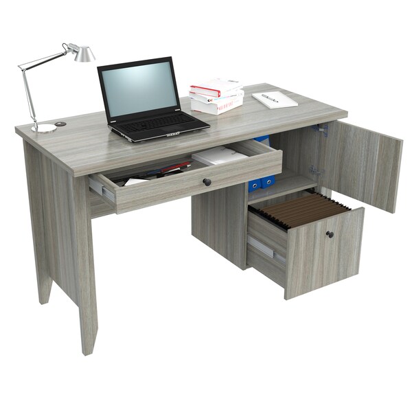 Inval Writing Desk 47.2 in. W Smoke Oak Rectangular 2 -Drawer with File Storage - ES-9703