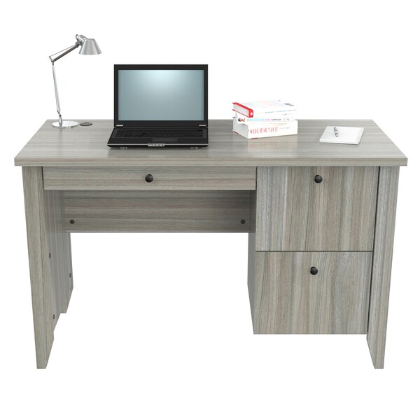 Inval Writing Desk 47.2 in. W Smoke Oak Rectangular 2 -Drawer with File Storage - ES-9703