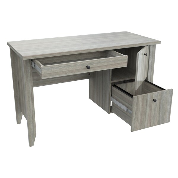 Inval Writing Desk 47.2 in. W Smoke Oak Rectangular 2 -Drawer with File Storage - ES-9703