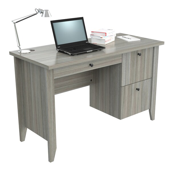 Inval Writing Desk 47.2 in. W Smoke Oak Rectangular 2 -Drawer with File Storage - ES-9703
