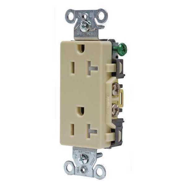 Zoro Select Receptacle, 20 A Amps, 125V AC, Flush Mount, Decorator Duplex Outlet, 5-20R, Ivory - DRS20ITR