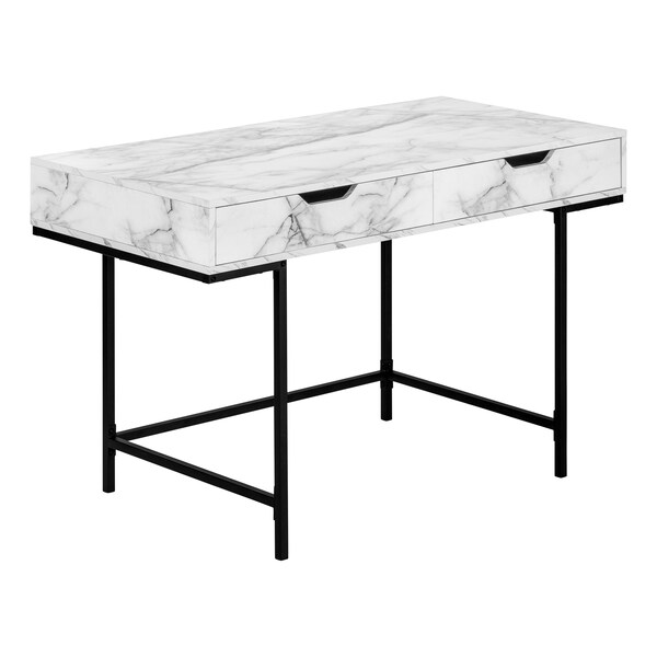 Monarch Specialties Computer Desk, Home Office, Laptop, Storage Drawers, 48"L, Work, Metal, White Marble Look, Black - I 7558