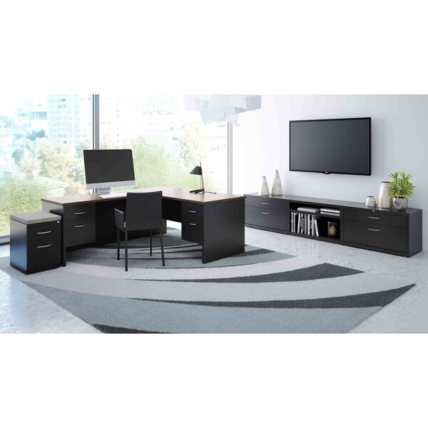 Hirsh Desk Pedestal, 36 in D X 29 1/2 in H, 72 in W X Steel, Black/Walnut - 20535
