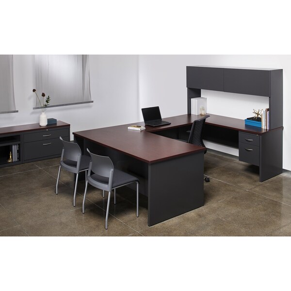 Hirsh Desk Pedestal, 30 in D X 29 1/2 in H, 66 in W X Steel, Charcoal/Mahogany - 20544