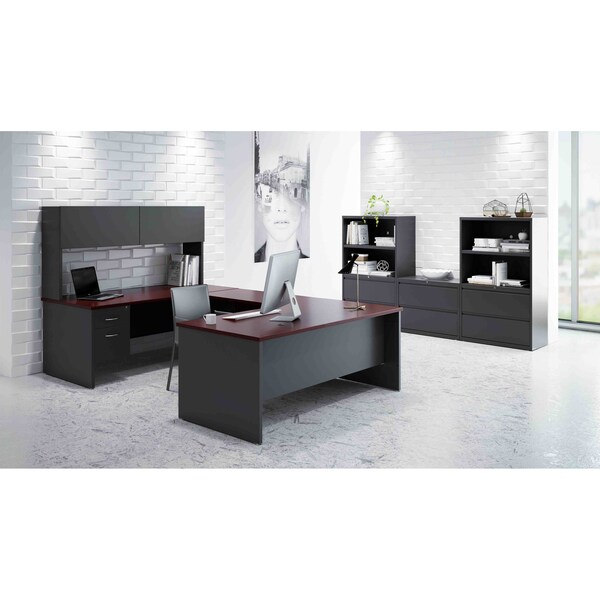 Hirsh Desk Pedestal, 30 in D X 29 1/2 in H, 66 in W X Steel, Charcoal/Mahogany - 20544