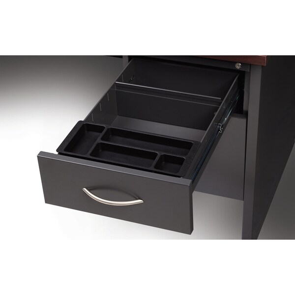 Hirsh Desk Pedestal, 30 in D X 29 1/2 in H, 66 in W X Steel, Charcoal/Mahogany - 20538