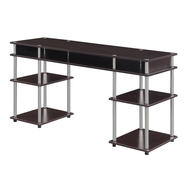 Convenience Concepts 60 in. Designs2Go No Tools Deluxe Student Desk with Shelves, Espresso - HI2540504