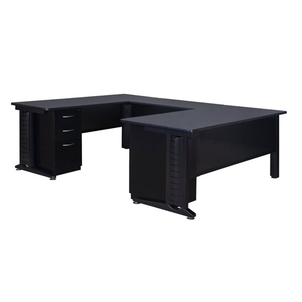 Fusion U Shaped Desk Desks > U-Desks > Fusion U-Desks with Storage, 102 D X 29 H, 72 W X Wood|Metal, Grey - MUD723048GY